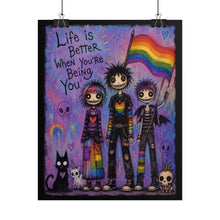 Load image into Gallery viewer, Creepy Cute Emo Friends Holding Rainbow Flag Poster - Alternative Identity Canvas Print
