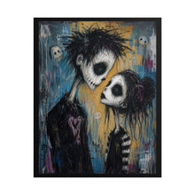 Load image into Gallery viewer, Gothic Skeleton Couple Art Poster – Spooky Cute Yellow &amp; Blue Contrast Wall Art
