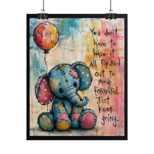 Load image into Gallery viewer, Whimsical Elephant with Balloon "Keep Going" Art Print – Cute Patchwork Animal Inspirational Poster
