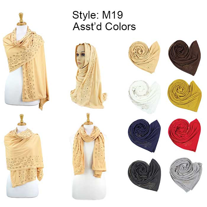Fashion Rhinestones Jersey Scarves  (Sold by Dozen)