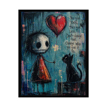 Load image into Gallery viewer, Rolled Poster — Whimsical Girl &amp; Cat Heart Balloon Art Print with Quote (‘You give 100%…’)
