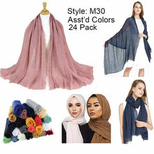 Load image into Gallery viewer, 24 Pack Large Solid Crashed Wrinkle Soft Head Scarf and Shawl
