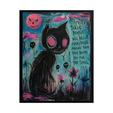 Load image into Gallery viewer, Rolled Poster - Gothic Cat Art "Toxic People Will Pollute Everything" Dark Neon Wall Print
