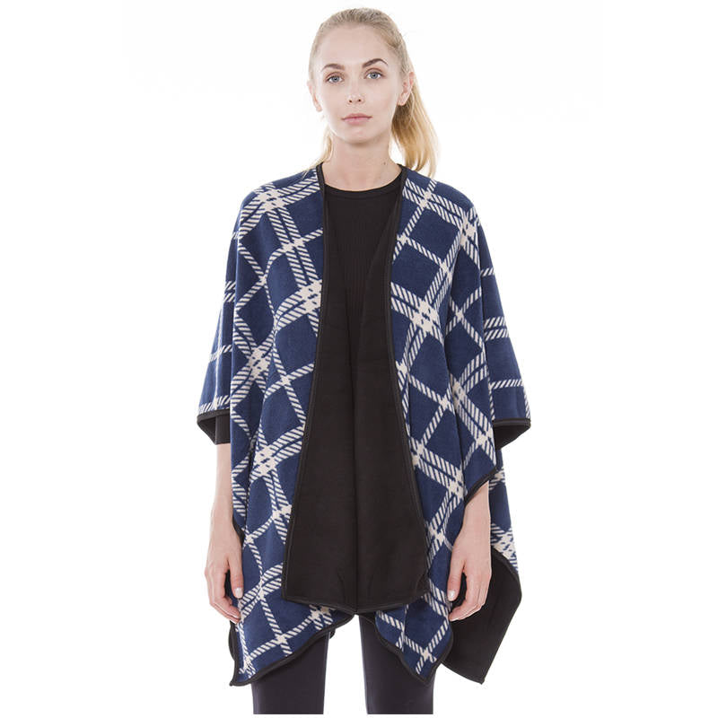 Fleece Poncho Wrap Ruana - Navy