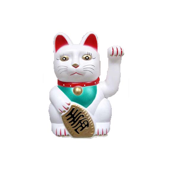 6″ WHITE PLASTIC WAVING LUCKY CAT