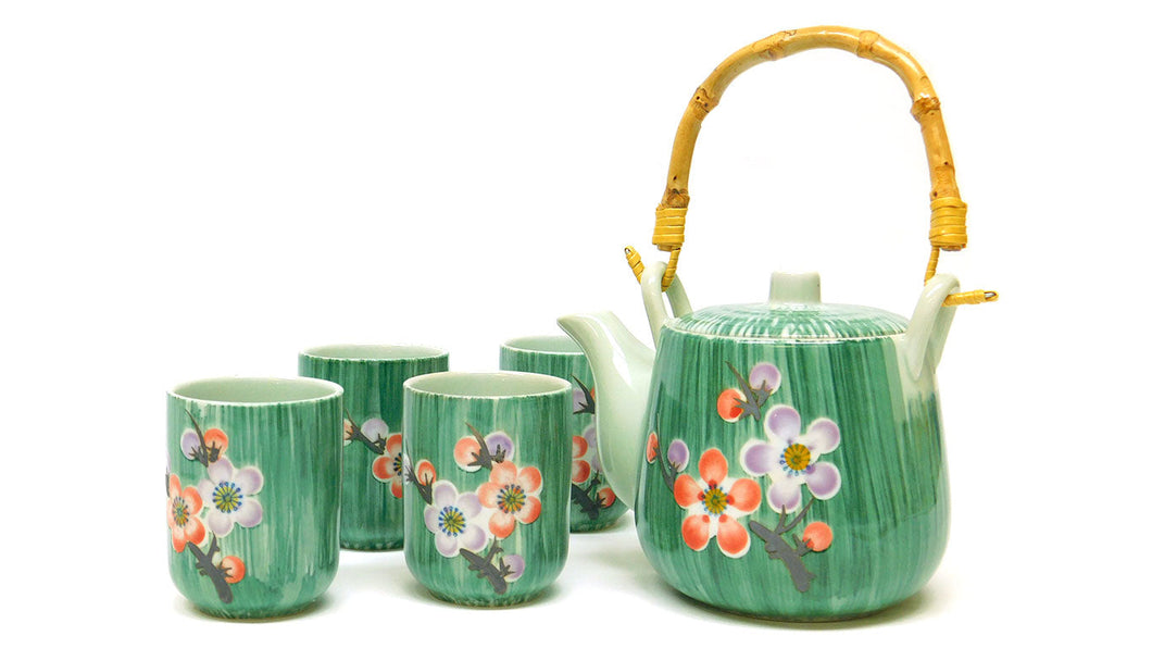 TEA SET GREEN W/FLOWERS