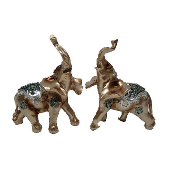 GOLD W/GREEN ELEPHANT PAIR