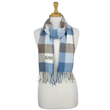 Load image into Gallery viewer, Checkers Cashmere Feel Scarf 12-pack Blue/white/tan
