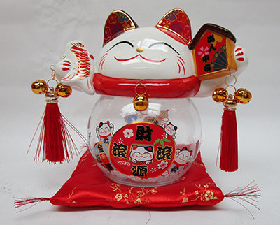 8.5″ CERAMIC CAT BANK W/GLASS TUMMY