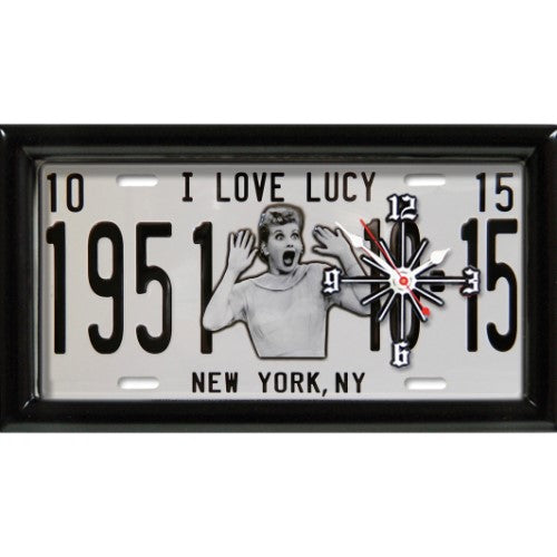 I LOVE LUCY BLACK & WHITE 1951 LICENSE PLATE CLOCK