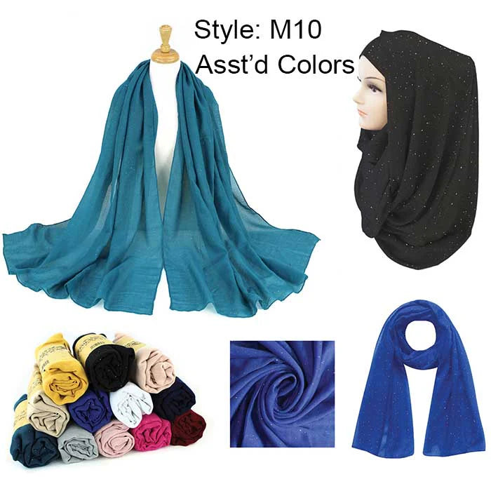 12 Pack Women Long Lightweight Sparkle Summer Scarfs With Gold Glitter