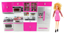 Load image into Gallery viewer, My Modern Kitchen Full Deluxe Kit Battery Operated Kitchen Playset With Toy Doll, Lights, And Sounds
