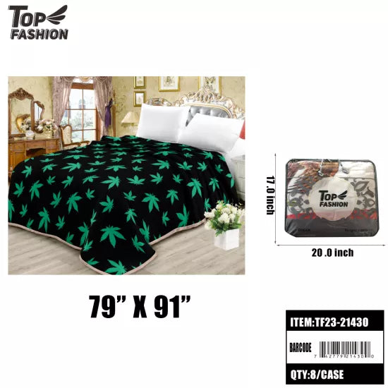 CASE OF 8 - KING SIZE HEMP LEAF MICROFIBER BLANKET