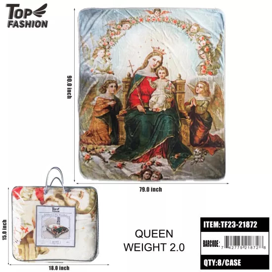 CASE OF 8 - QUEEN SIZE VIRGIN MARIE JESUS BLANKET
