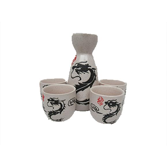 5PC SAKI SET BEIGE W/DRAGON DESIGN