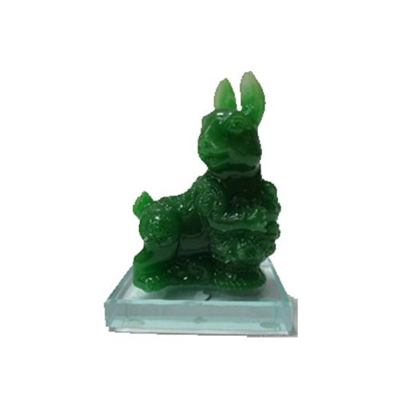 GREEN RABBIT ON CRYSTAL BASE