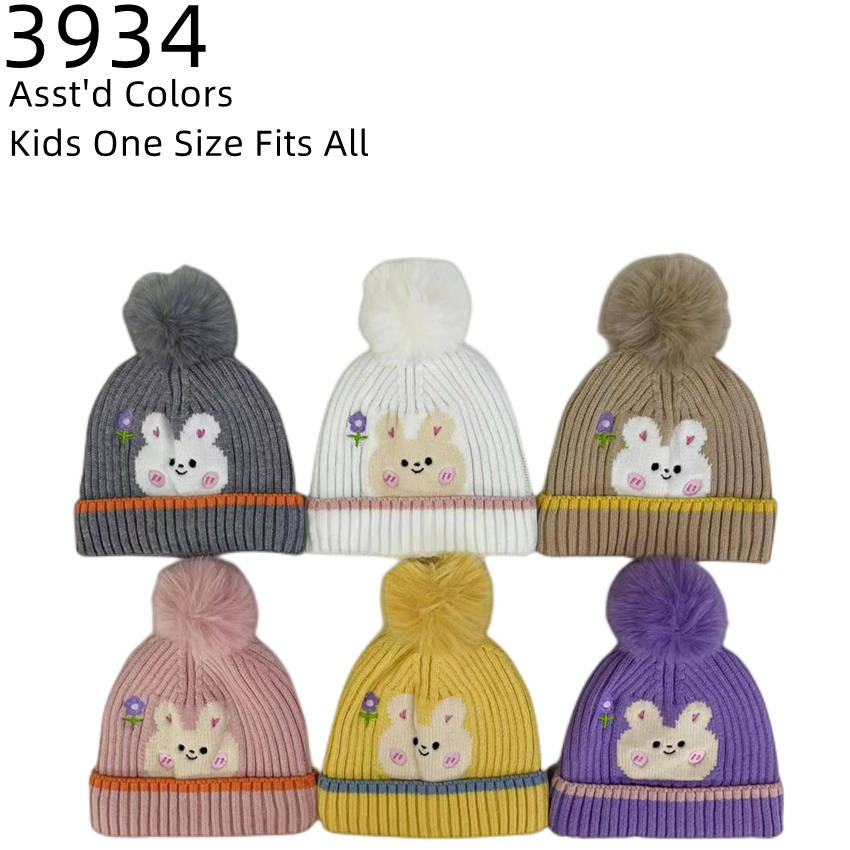 12-pack Wholesale Kid's Cute Hat Pompom Winter Knit Hat #3934