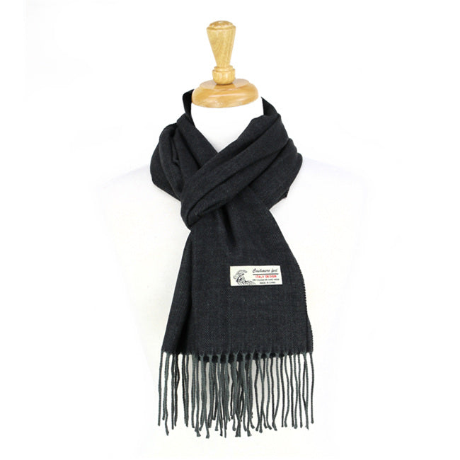 Herringbone Cashmere Feel Scarf 12-pack Black Grey