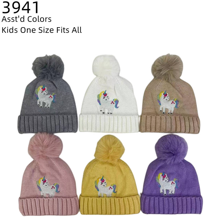 12-pack Wholesale Kid's Cute Hat Pompom Winter Knit Hat #3941