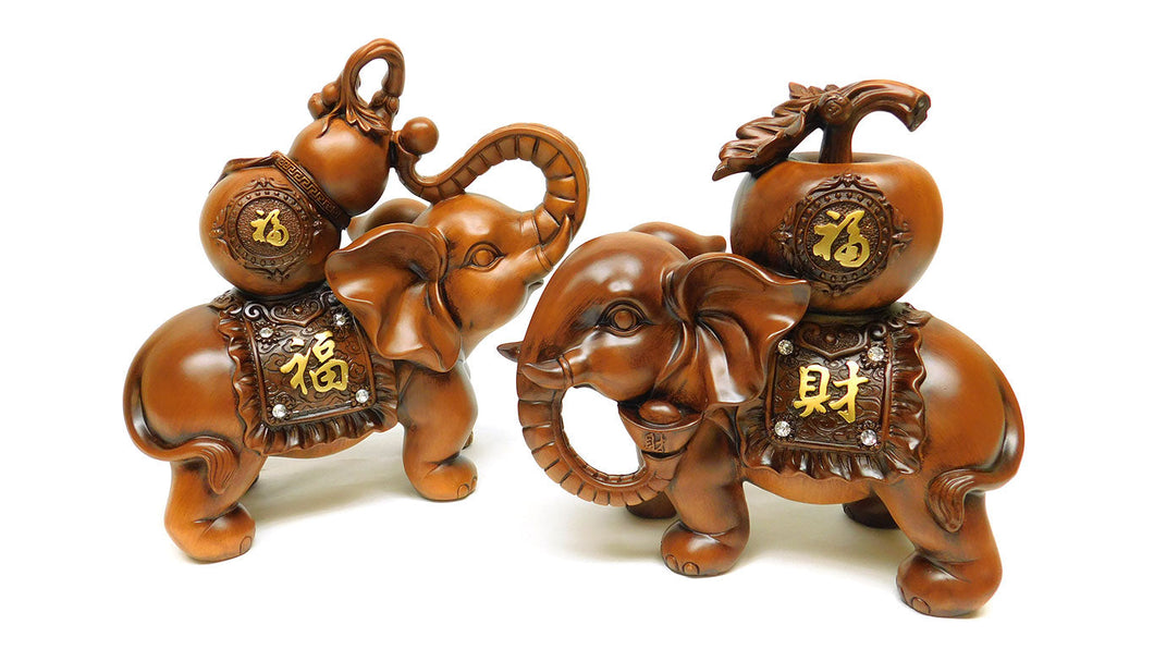 WOOD COLOR ELEPHANT PAIR