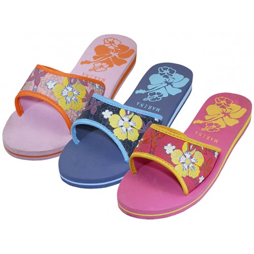 Wholesale Women's Floral Print Slide Slippers (*Asst. Fuchsia, Navy & Pink)