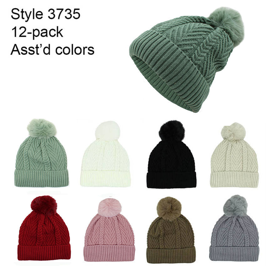 12-pack Wholesale Beanie Hat Winter Pompom Knit Hat