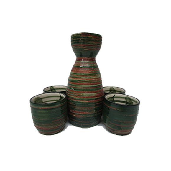 5PC GREEN/BROWN STRIPE SAKI SET