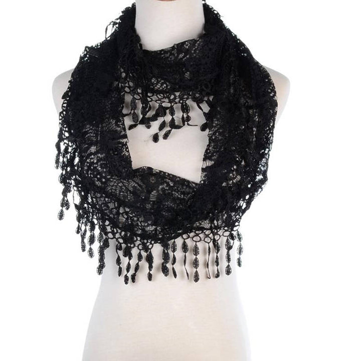 Fashion Lace Tassel Sheer Infinity Lightweight Scarf