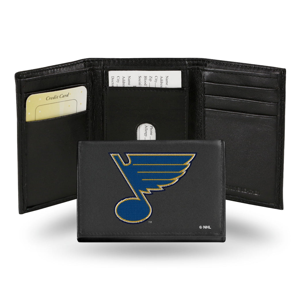 ST. LOUIS BLUES BLACK EMBROIDERED GENUINE LEATHER TRI-FOLD WALLET