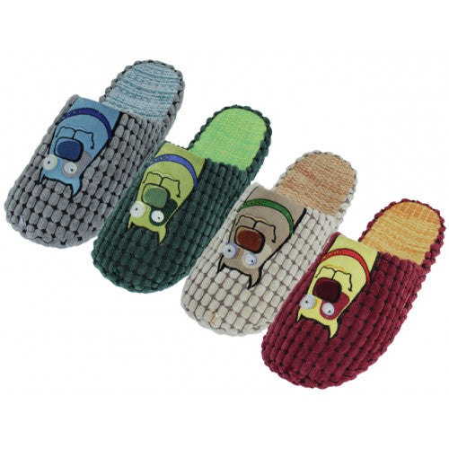 Wholesale Men's Cotton Corduroy with Dog Head Embroidery Upper House Slippers (*Asst. Beige, Wine Gray & Green)