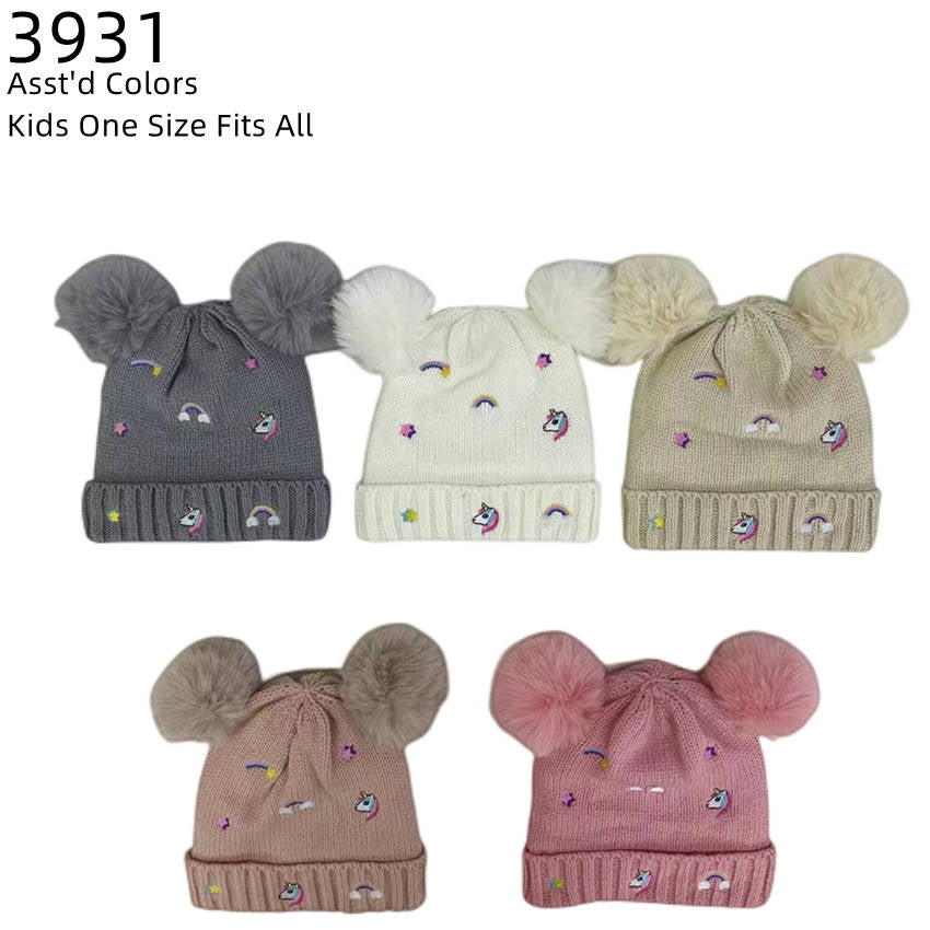 12-pack Wholesale Kid's Cute Hat Pompom Winter Knit Hat #3931
