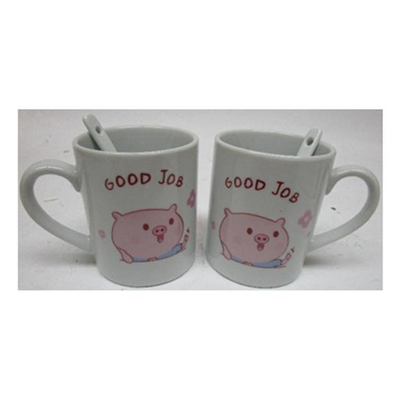 2PR CERAMIC CUP W/SPOON PIG DESIGN