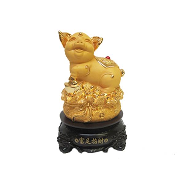 GOLD PIG W/MONEY BAG ON ROTATING BASE