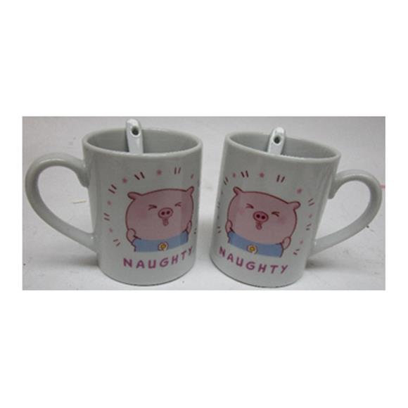 2PR CERAMIC CUP W/SPOON PIG DESIGN