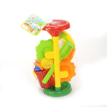 Load image into Gallery viewer, Double Sand Wheel Beach Toy Set With Bucket, Shovels, Rakes, Sailboat, And 3 Molds
