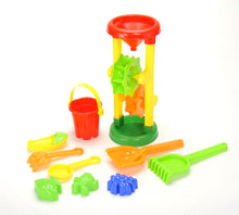Load image into Gallery viewer, Double Sand Wheel Beach Toy Set With Bucket, Shovels, Rakes, Sailboat, And 3 Molds
