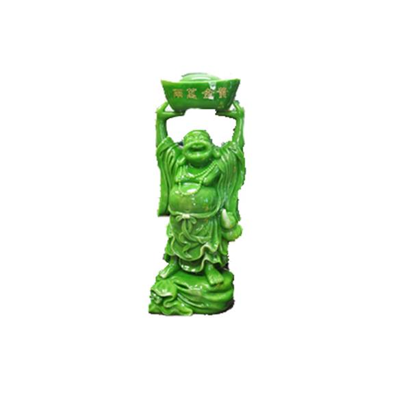 38″ GREEN BUDDHA HOLDING YUAN BAO