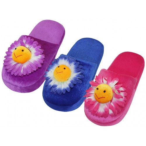Wholesale Women's Daisy Flannel House Slippers (*Asst. Color)