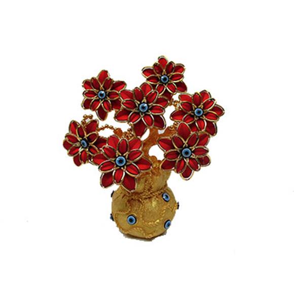 RED FLOWER EVIL EYE TREE W/GOLD MONEY BAG BASE