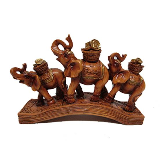 THREE ELEPHANTS CARRING MONEY POTS IN WOOD COLOR