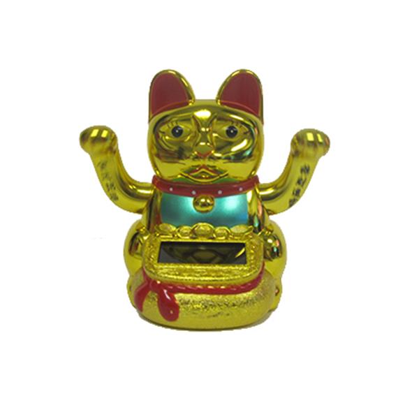 GOLDEN LUCKY CAT SOLAR  BOBBLE HEAD