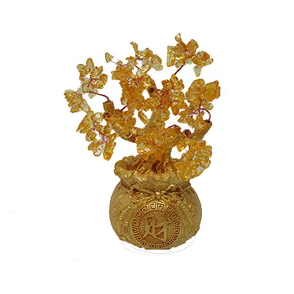 CITRINE GEM TREE W/GOLD MONEY BAG BASE