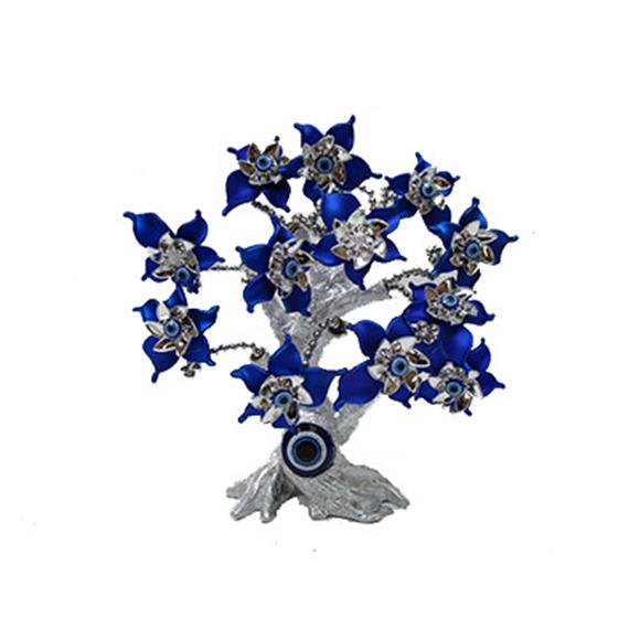 SILVER EVIL EYE TREE W/BLUE FLOWERS