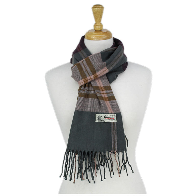 Plaid Cashmere Feel Scarf 12-pack Grey/pink