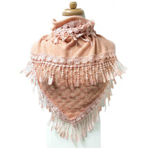 Load image into Gallery viewer, Crochet Lace Tassel Triangle Scarf
