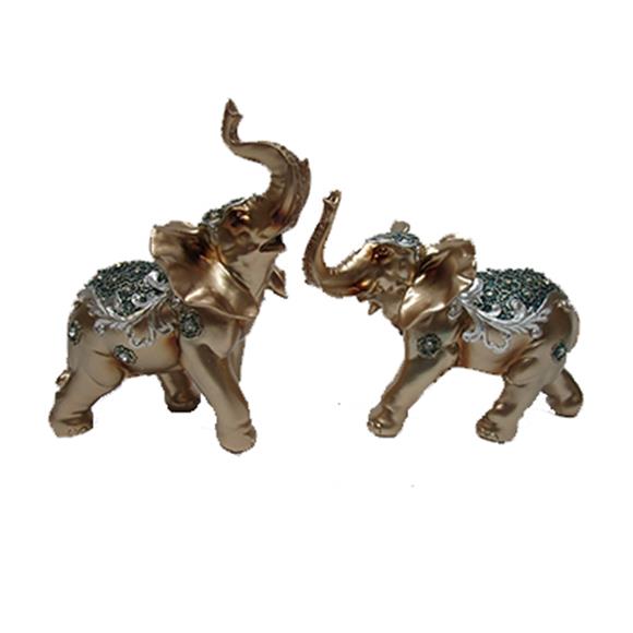GOLD W/GREEN ELEPHANT PAIR