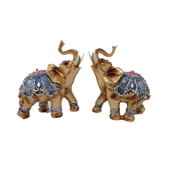GOLD W/BLUE ELEPHANT PAIR