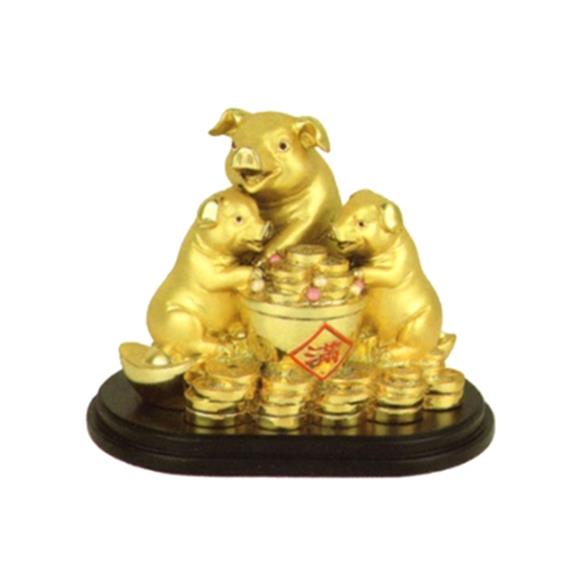 3 GOLD PIGS W/ TREASURE POT