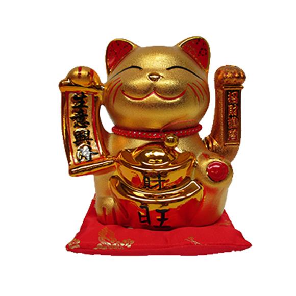 8″ GOLD CERAMIC WAVING CAT W/YUAN BAOS