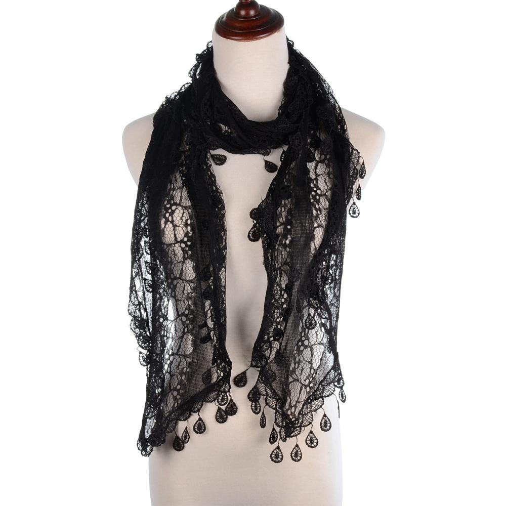 Fashion Lace Tassel Sheer Oblong Lightweight Scarf